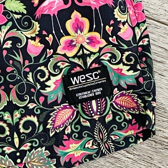 WeSC Pacsun Board Shorts Mens Small Flamingo Pink Tropical Palm Tree Swim Trunks - Picture 2 of 4